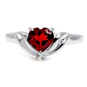 0.91ct Natural Garnet Diamond Heart Love Ring 14K sz 8